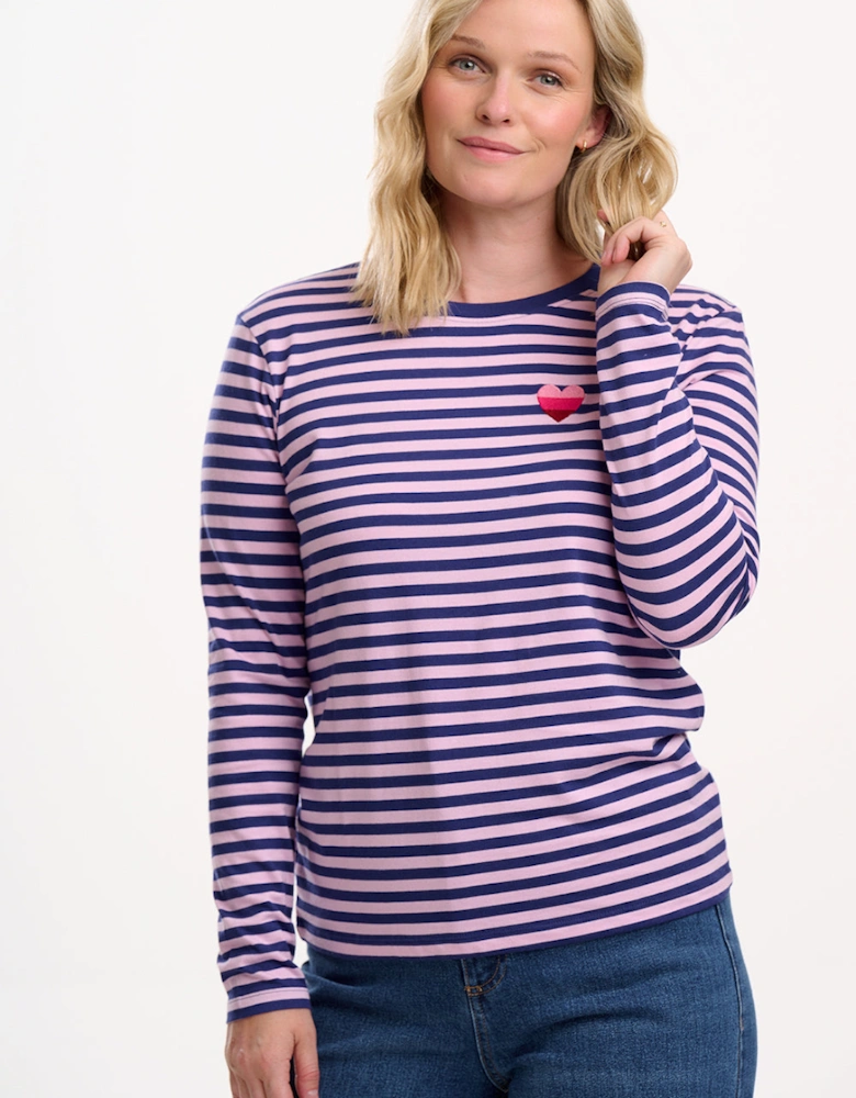 Brunswick jersey top in navy lilac heart