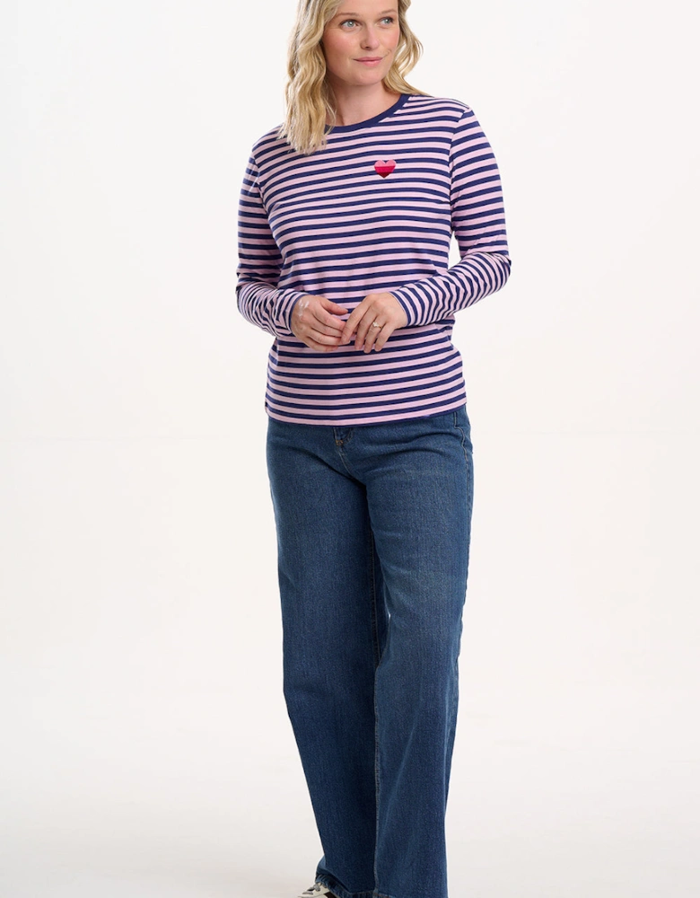 Brunswick jersey top in navy lilac heart