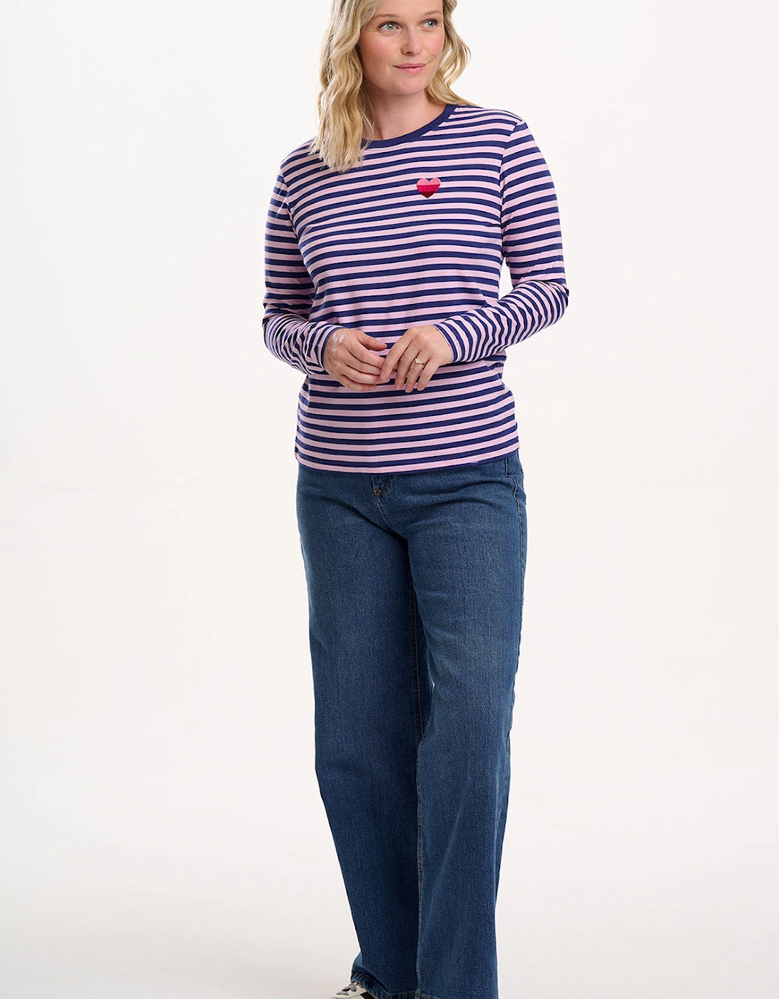 Brunswick jersey top in navy lilac heart