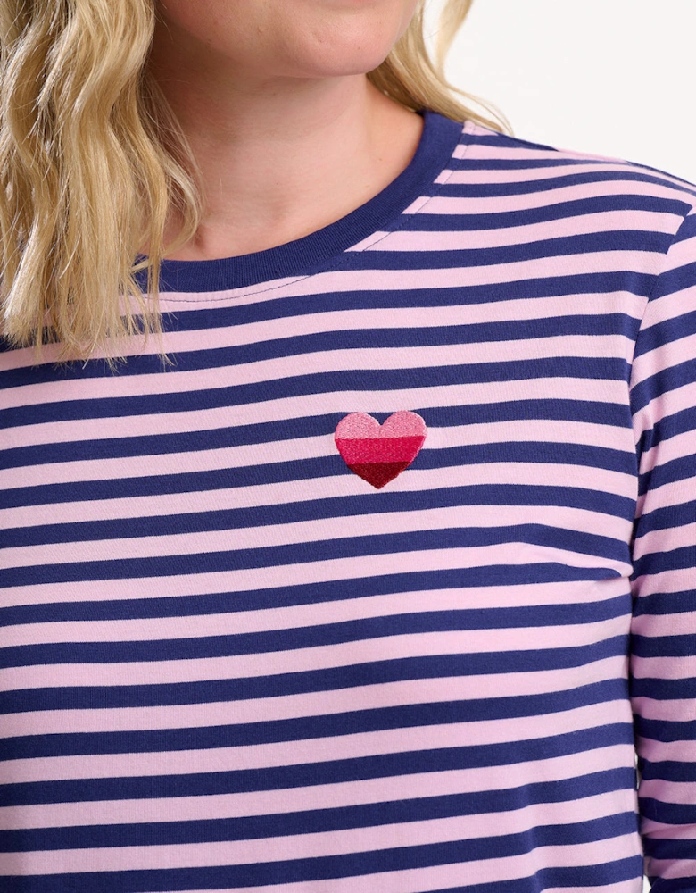 Brunswick jersey top in navy lilac heart