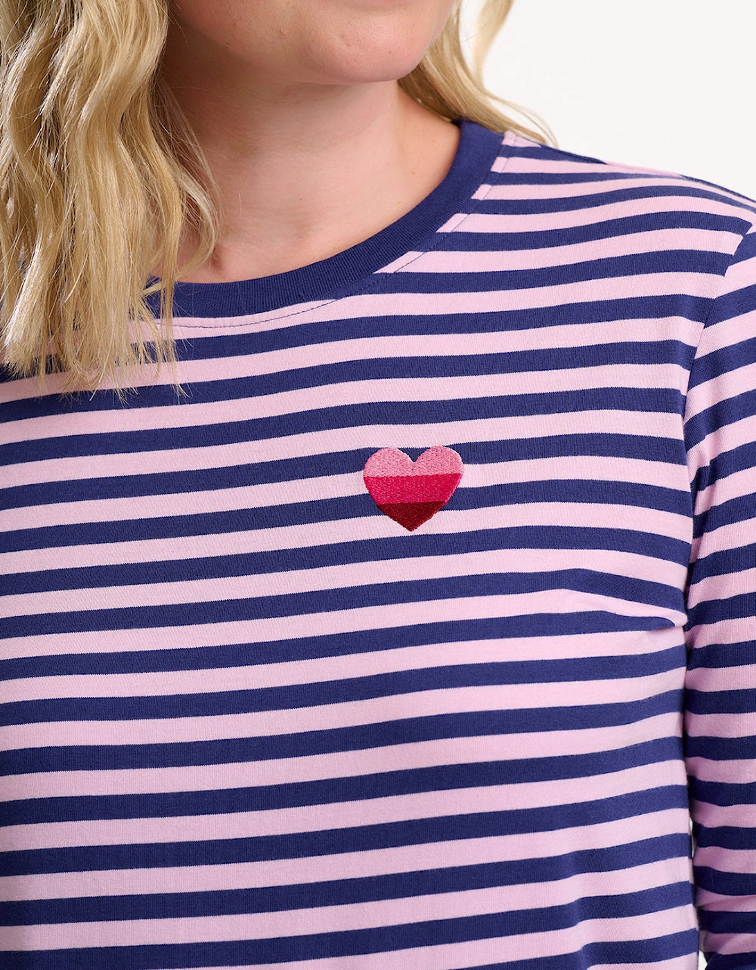 Brunswick jersey top in navy lilac heart