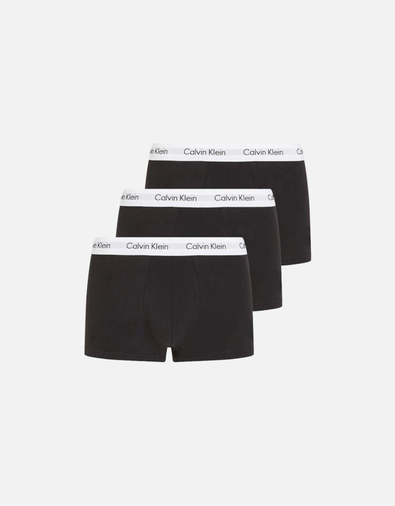 3-Pack Low-Rise Cotton Stretch Boxer Trunks, Black