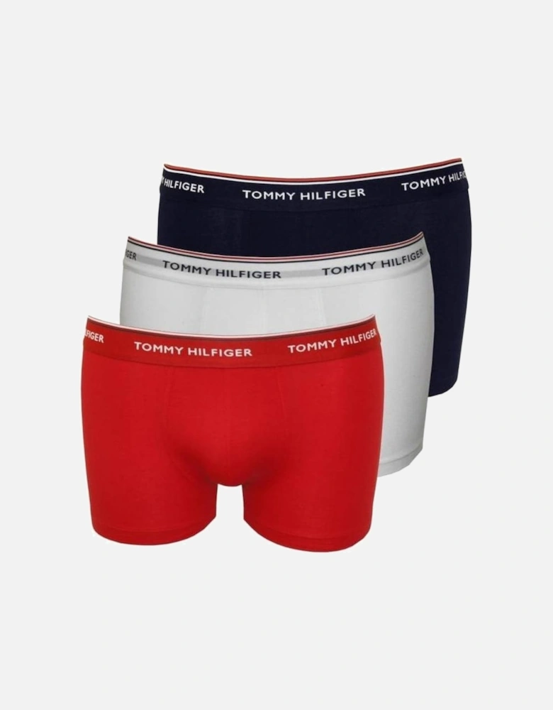 3-Pack Premium Essentials Boxer Trunks, Navy/Red/White