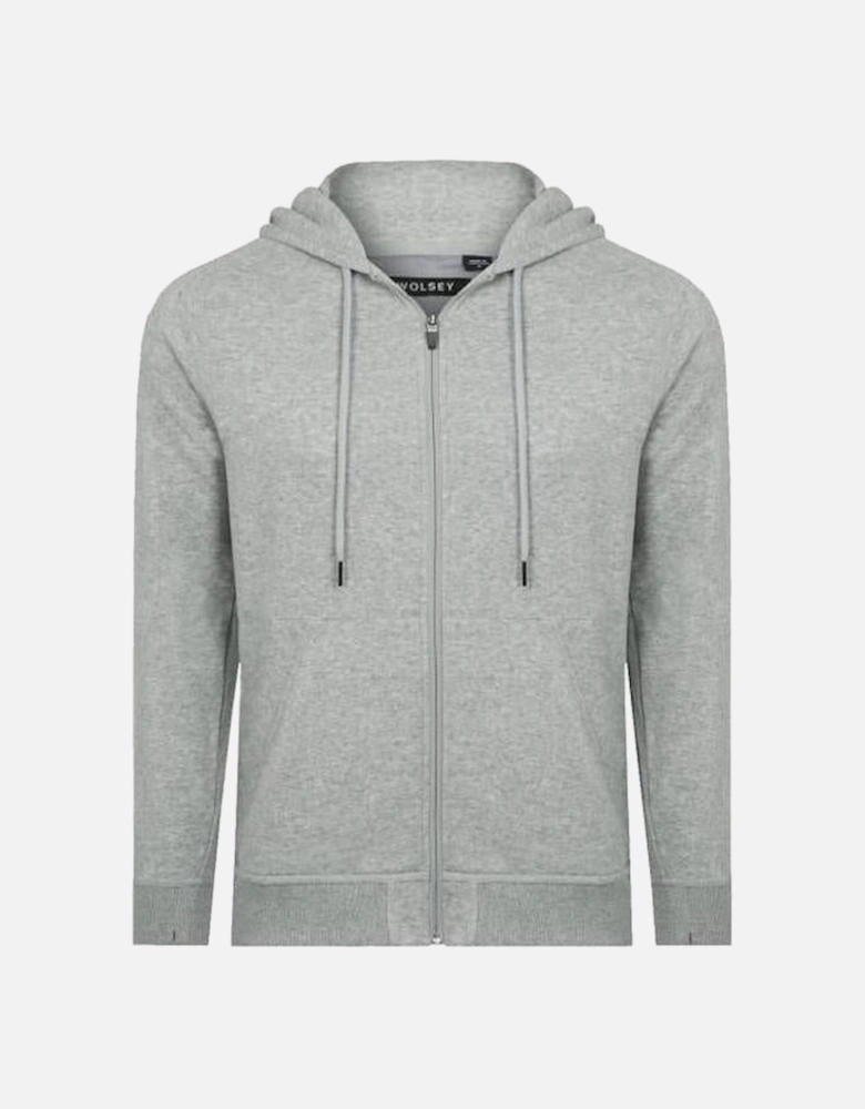 Brushed Cotton Jersey Zip-Thru Hoodie, Grey Marl