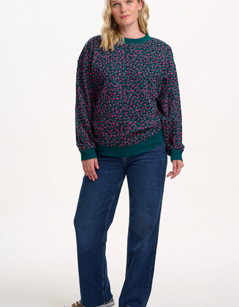 Eadie relalxed sweatshirt in green layered painterly marks