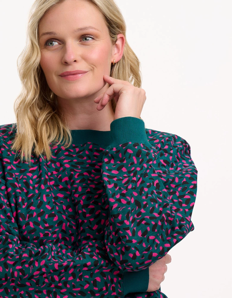 Eadie relalxed sweatshirt in green layered painterly marks