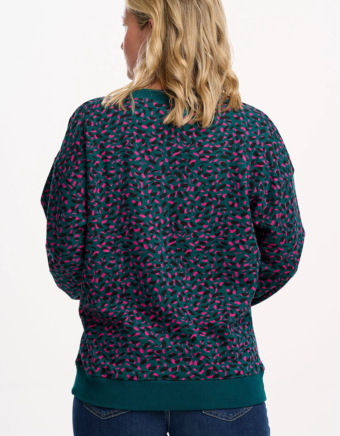 Eadie relalxed sweatshirt in green layered painterly marks