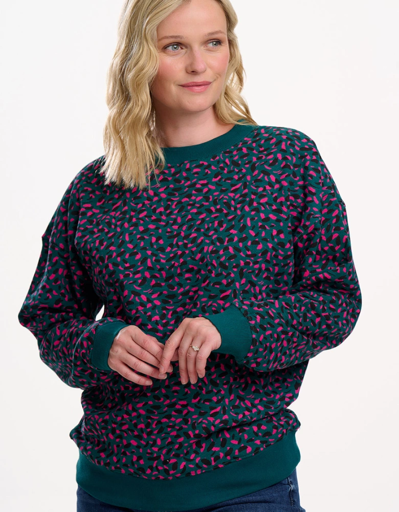 Eadie relalxed sweatshirt in green layered painterly marks