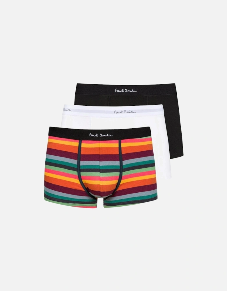 3-Pack Artist Stripe & Solid Boxer Trunks, Black/Multi/White