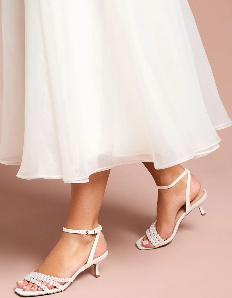 Bridal Kansas Satin Pearl Detail Kitten Heel Sandals