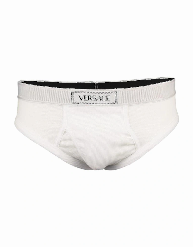 90s Vintage Logo Ribbed Briefs, White
