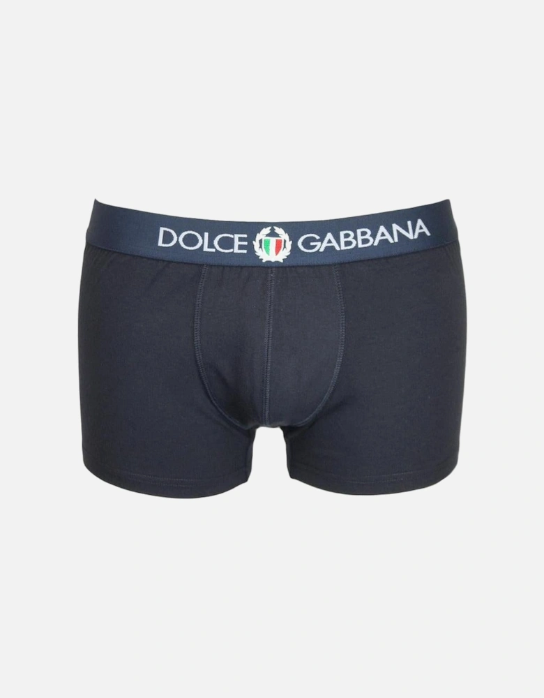 Two-Way Stretch Jersey Boxer Trunks with Crest, Navy Blue