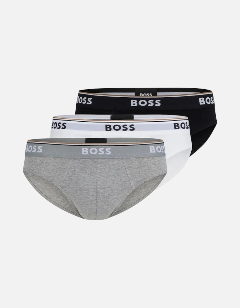 3-Pack Power Logo Briefs, Black/White/Grey