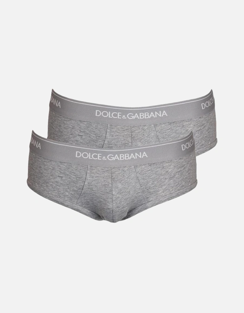 2-Pack Stretch Cotton Brando Briefs, Grey Melange