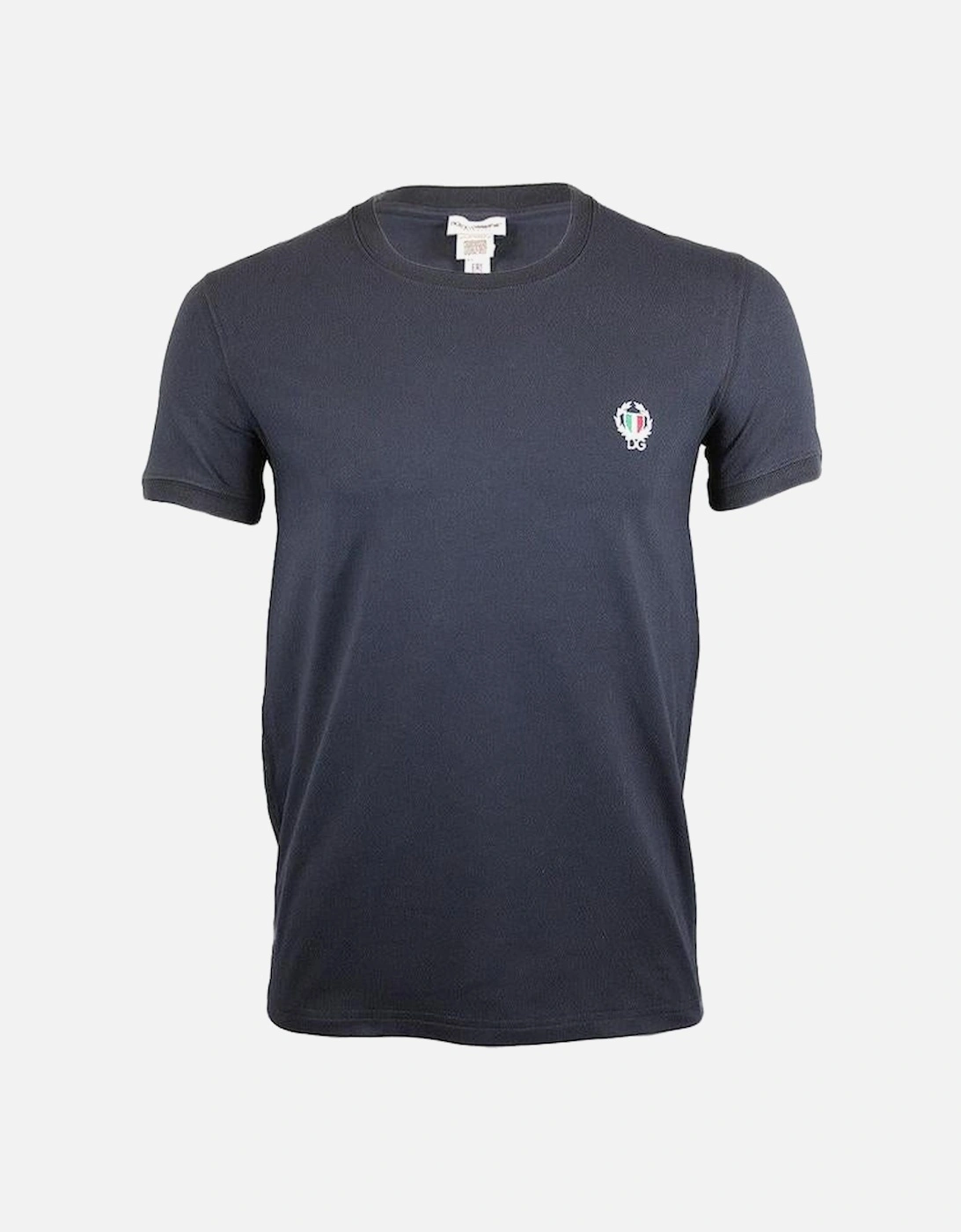 Crew-Neck Stretch Cotton T-Shirt with Crest, Navy Blue, 2 of 1