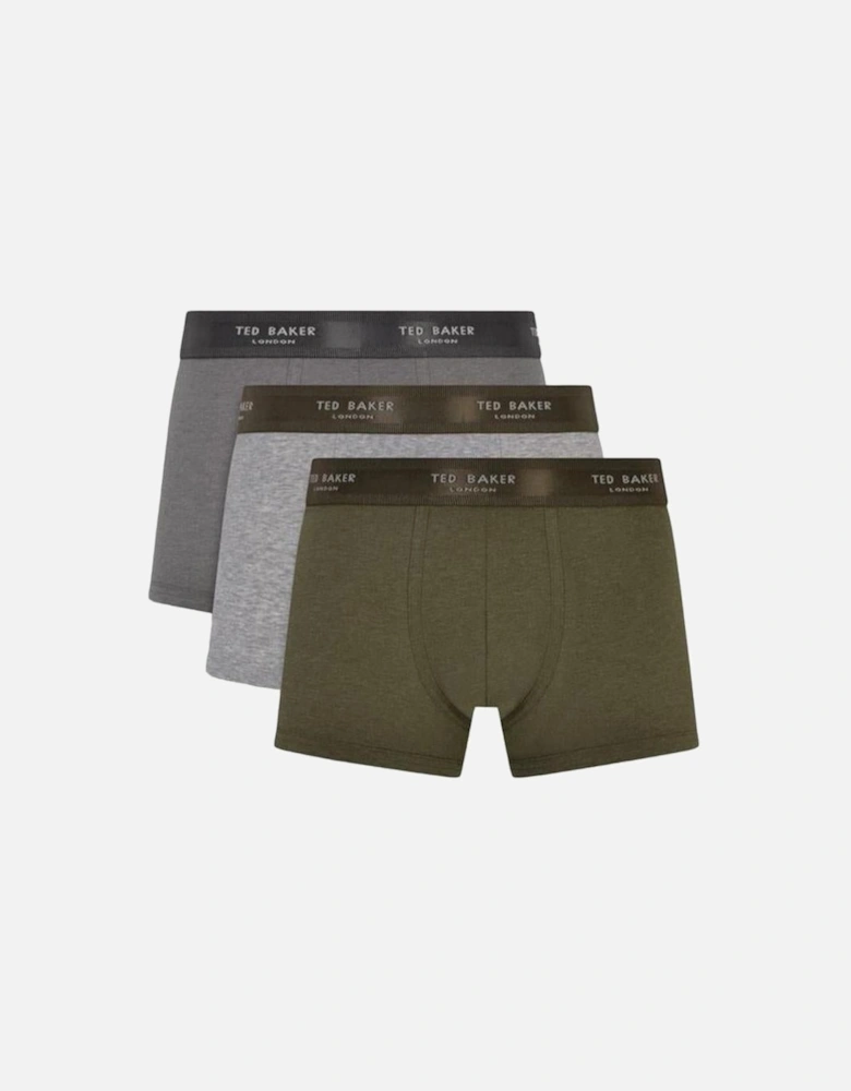 3-Pack Cotton Stretch Boxer Trunks, Grey/Khaki
