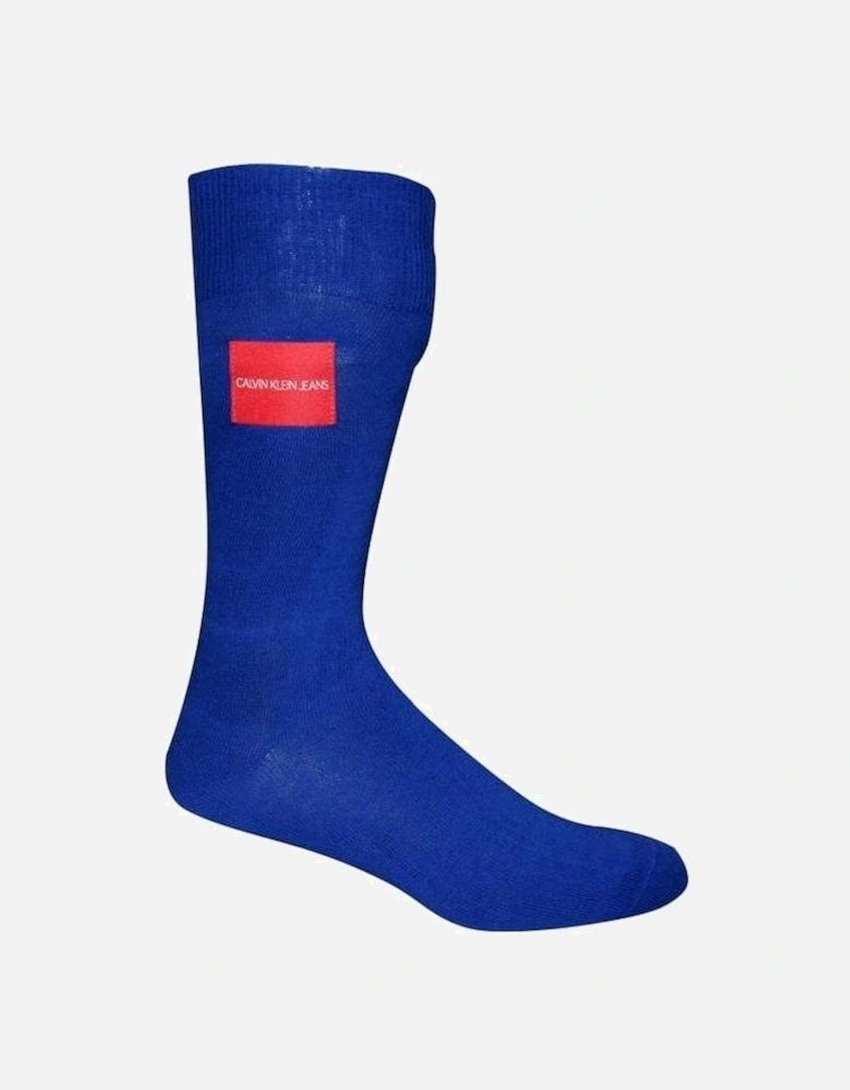 Jeans Logo Patch Combed Cotton Socks, Sapphire Blue