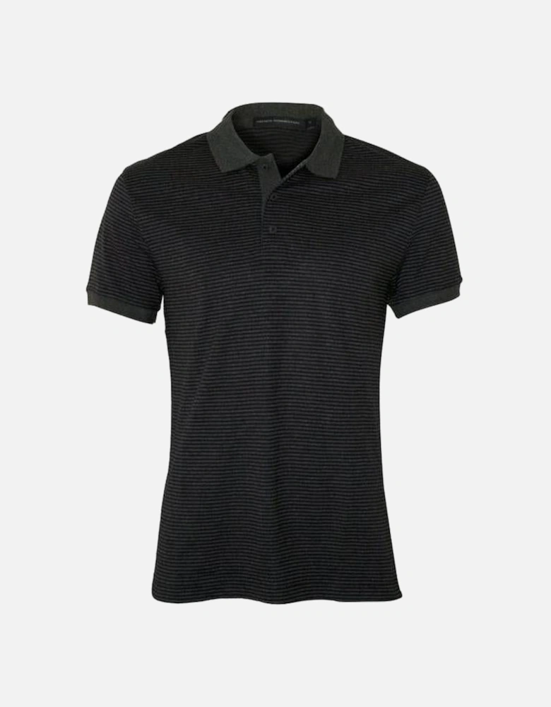 Pure Cotton Stripe Polo Shirt, Marine Blue/charcoal
