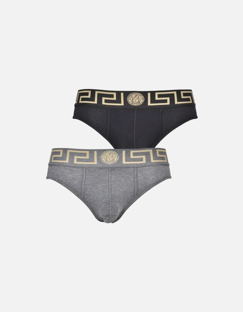 2-Pack Greca Border Low-Rise Briefs, Black/Grey