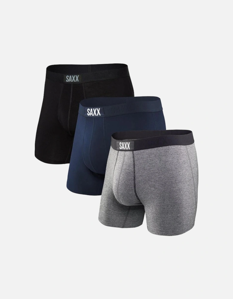3-Pack Vibe Boxer Briefs, Black/Grey/Navy