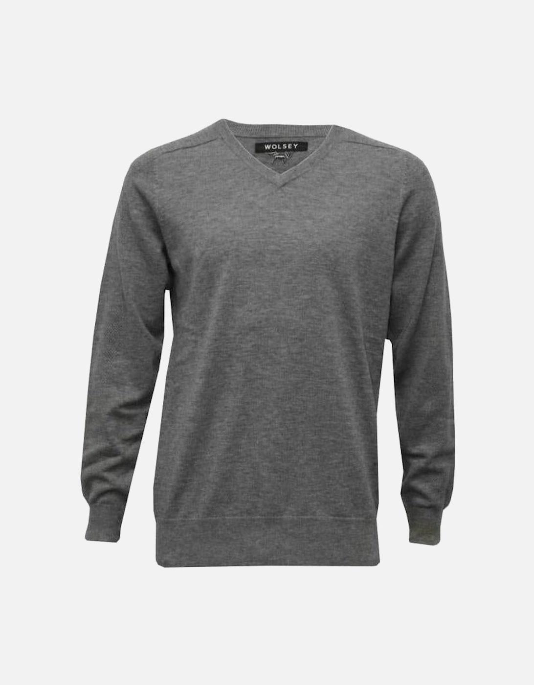 100% Extra Fine Merino Wool V-Neck Sweater, Grey Melange, 8 of 7
