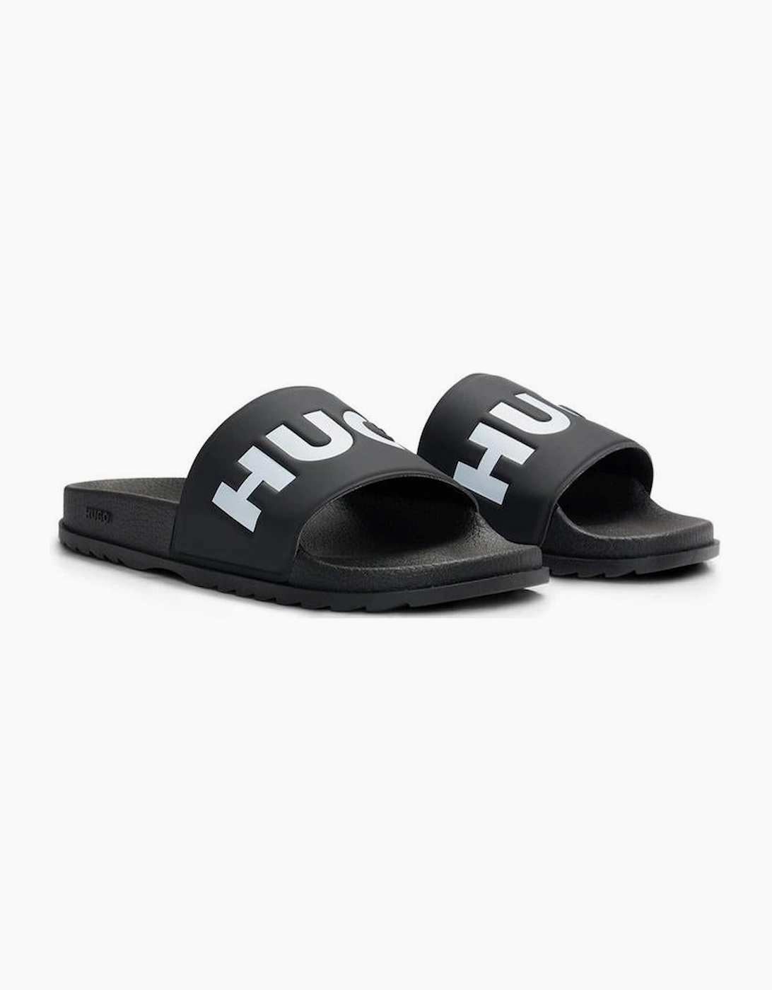 Hugo Boss Men's Logo Strap Sliders, Black/White - Black/Black - Size: UK - 10