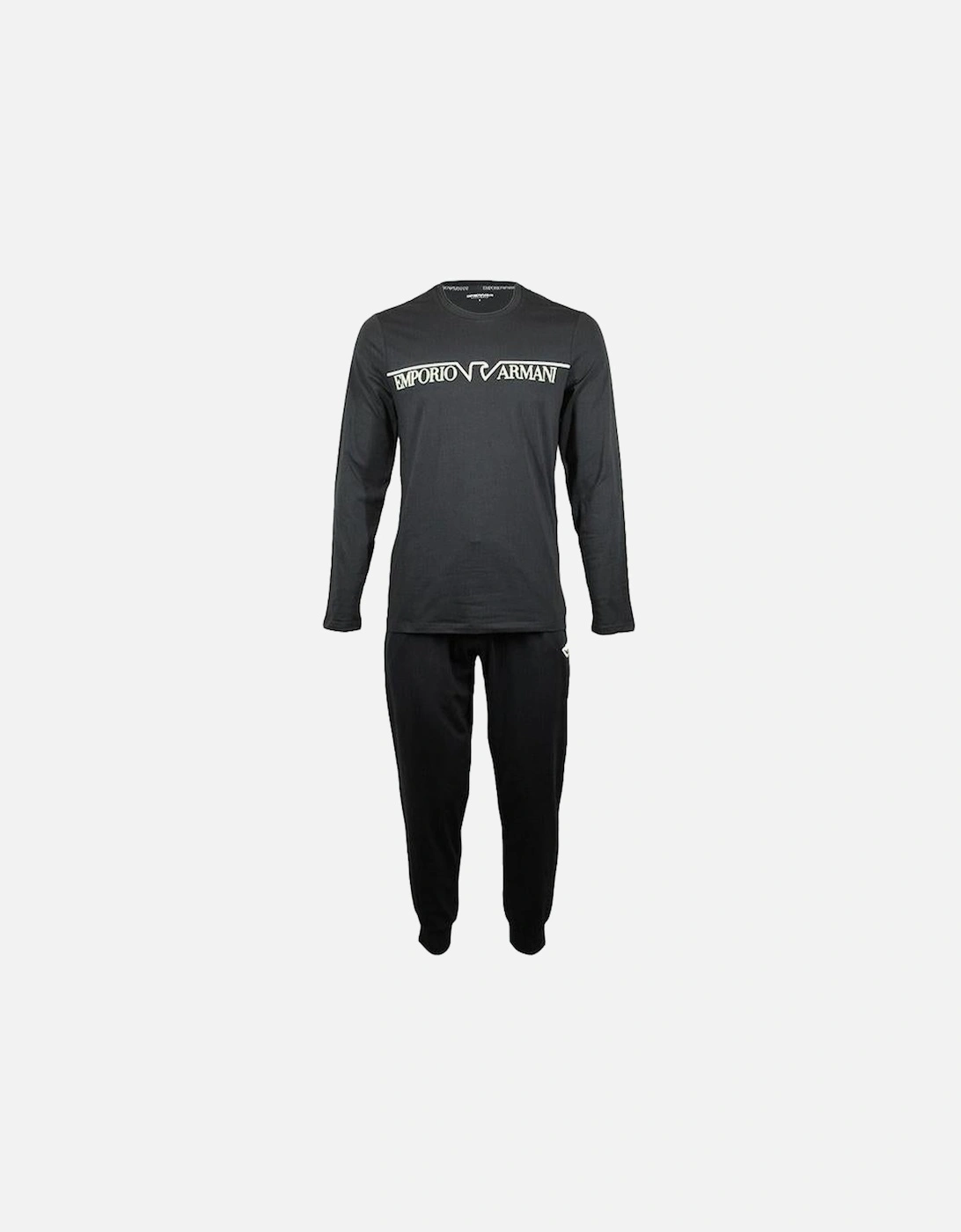 Stretch Cotton Long Pyjama Set, Black, 5 of 4