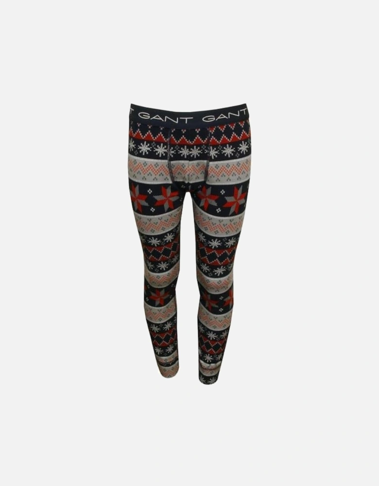 Fair Isle Print Boys Long Johns, Grey/Blue