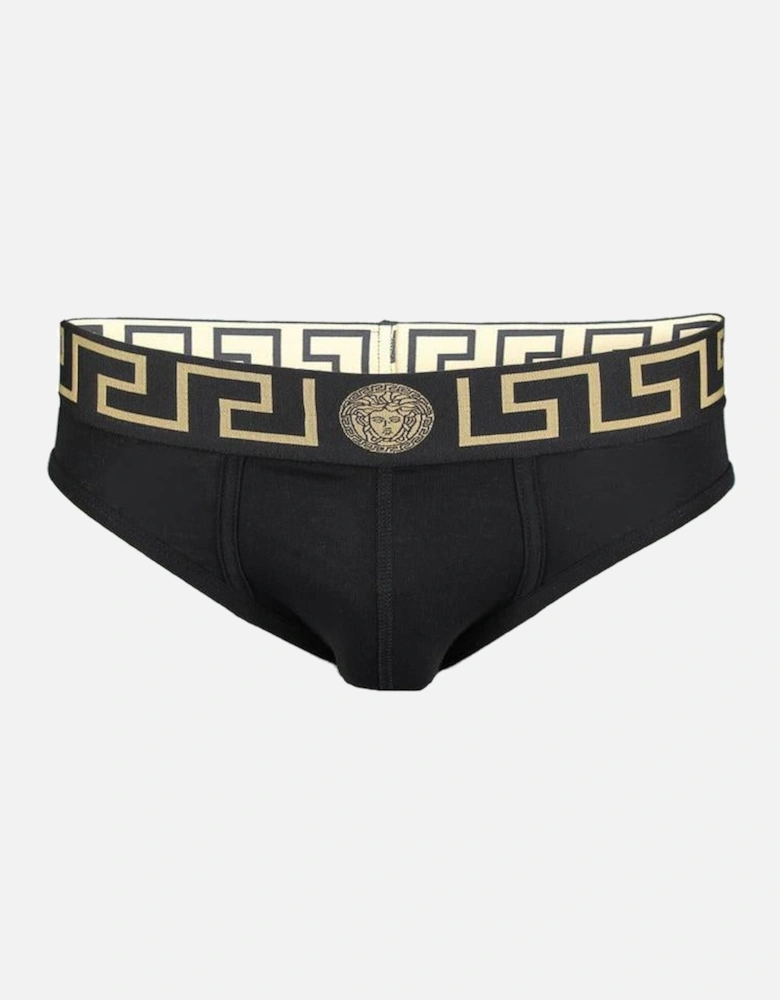 Greca Border Low Rise Briefs, Black/gold