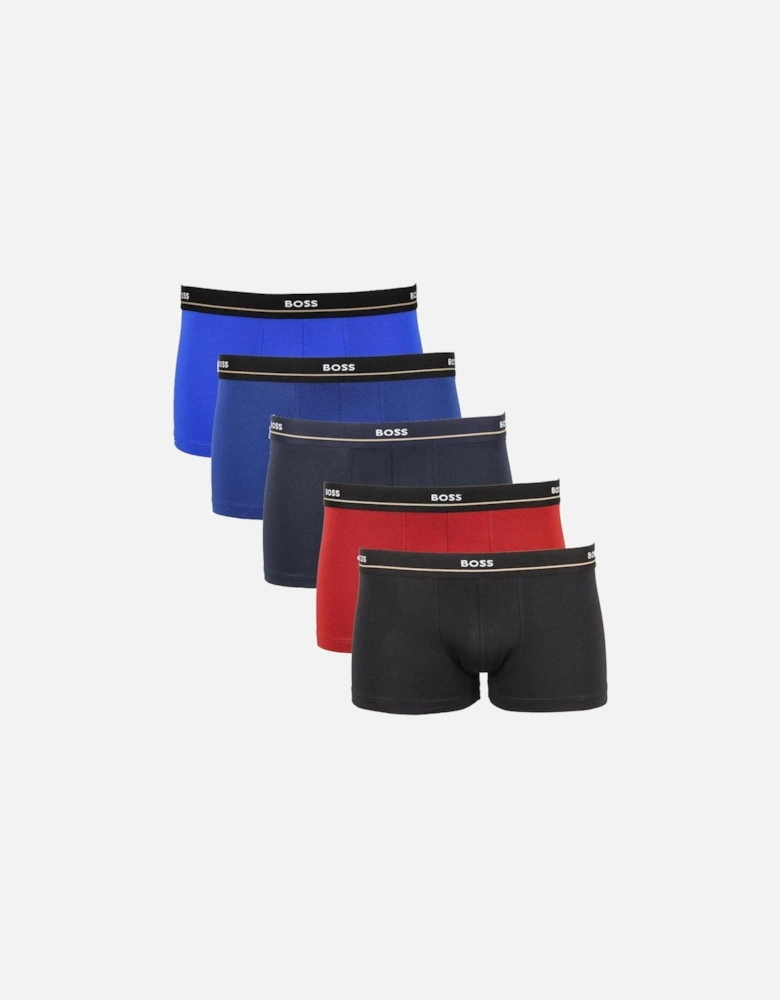 5-Pack Essential Boxer Trunks, Black/Blue/Red