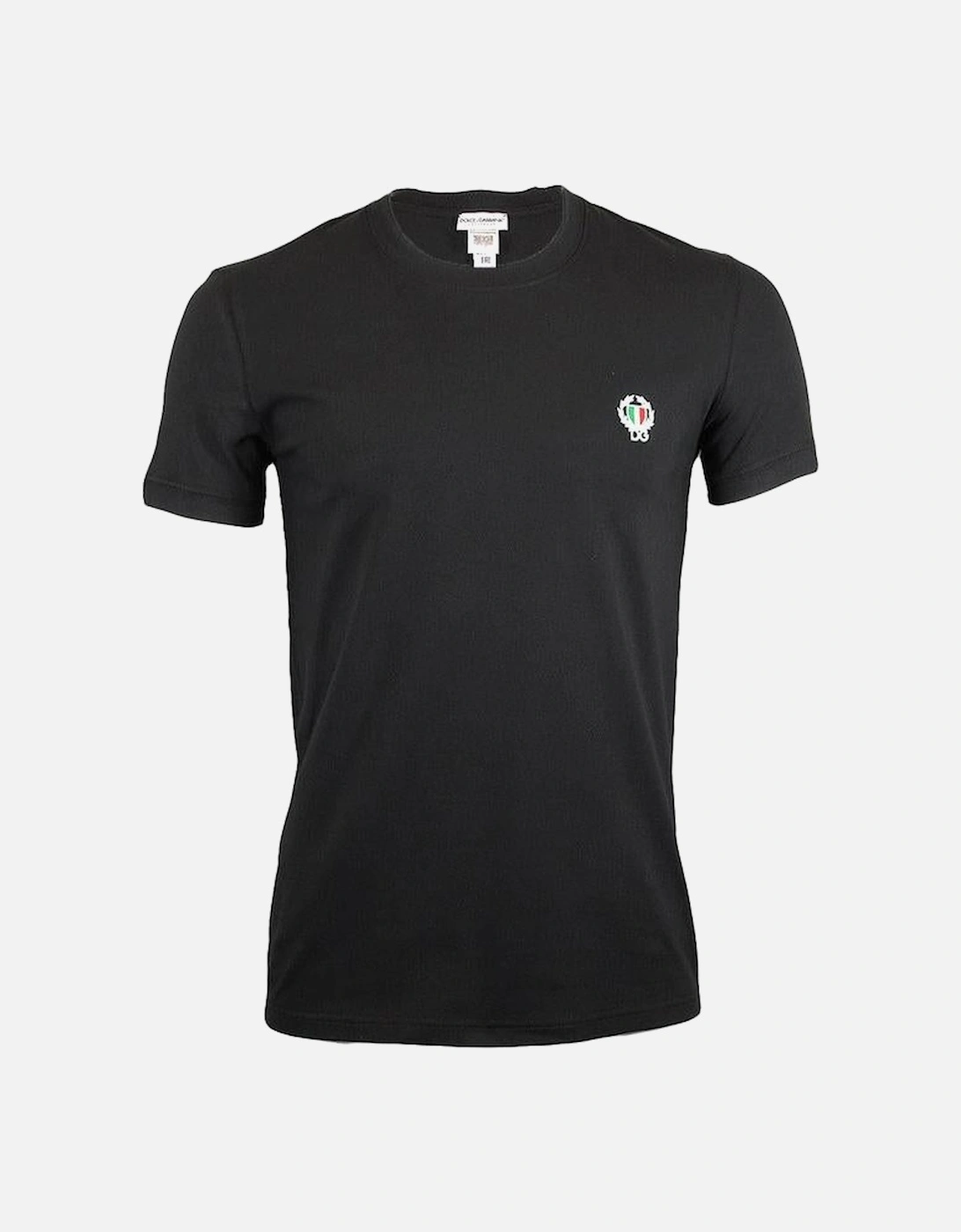 Crew-Neck Stretch Cotton T-Shirt with Crest, Black, 2 of 1