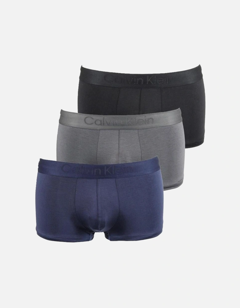 3-Pack CK Black Low-Rise Boxer Trunks, Black/Grey/Navy