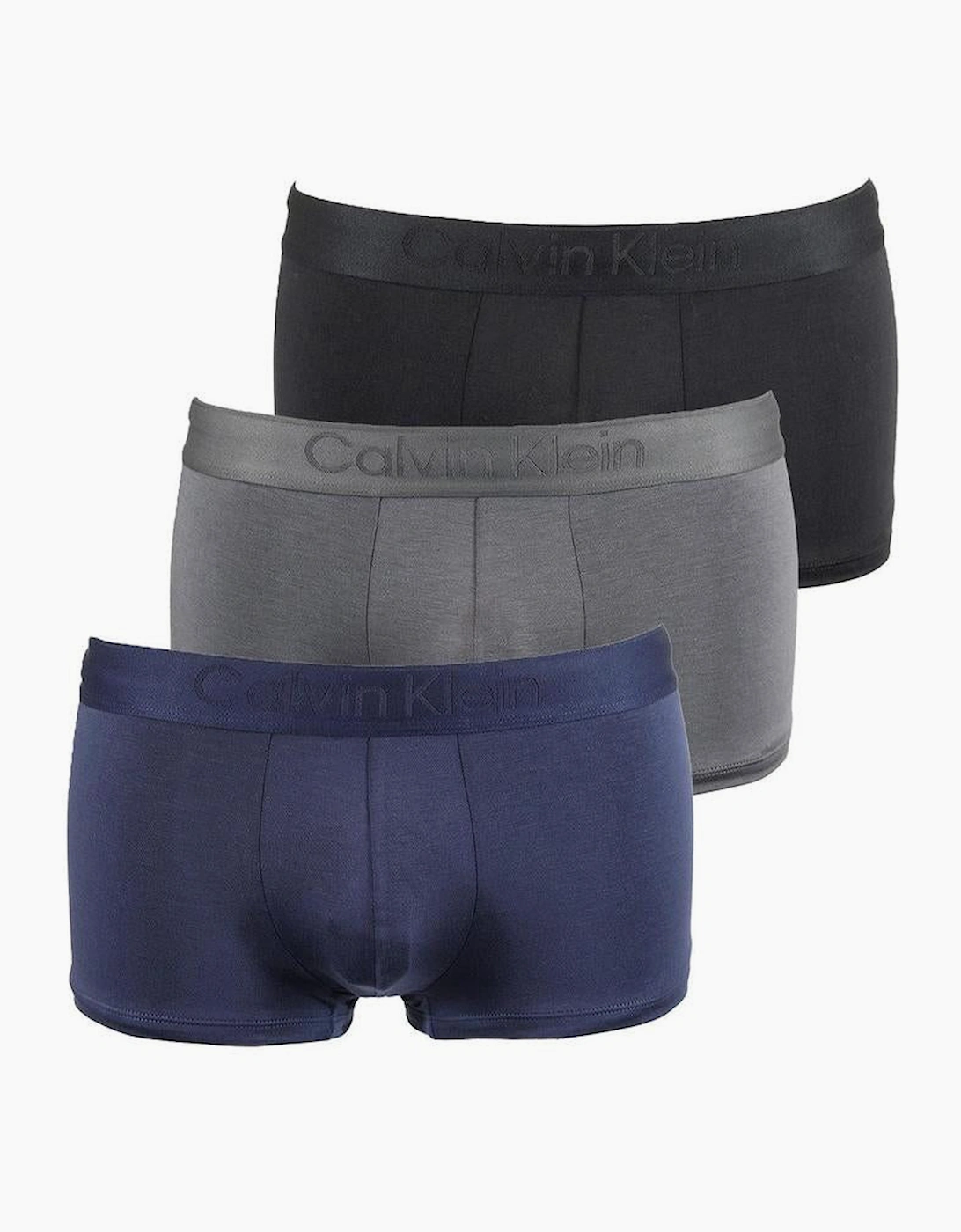 Men's Calvin Klein 3-Pack CK Black Low-Rise Boxer Trunks, Black/Grey/Navy - Size: 32/34/35