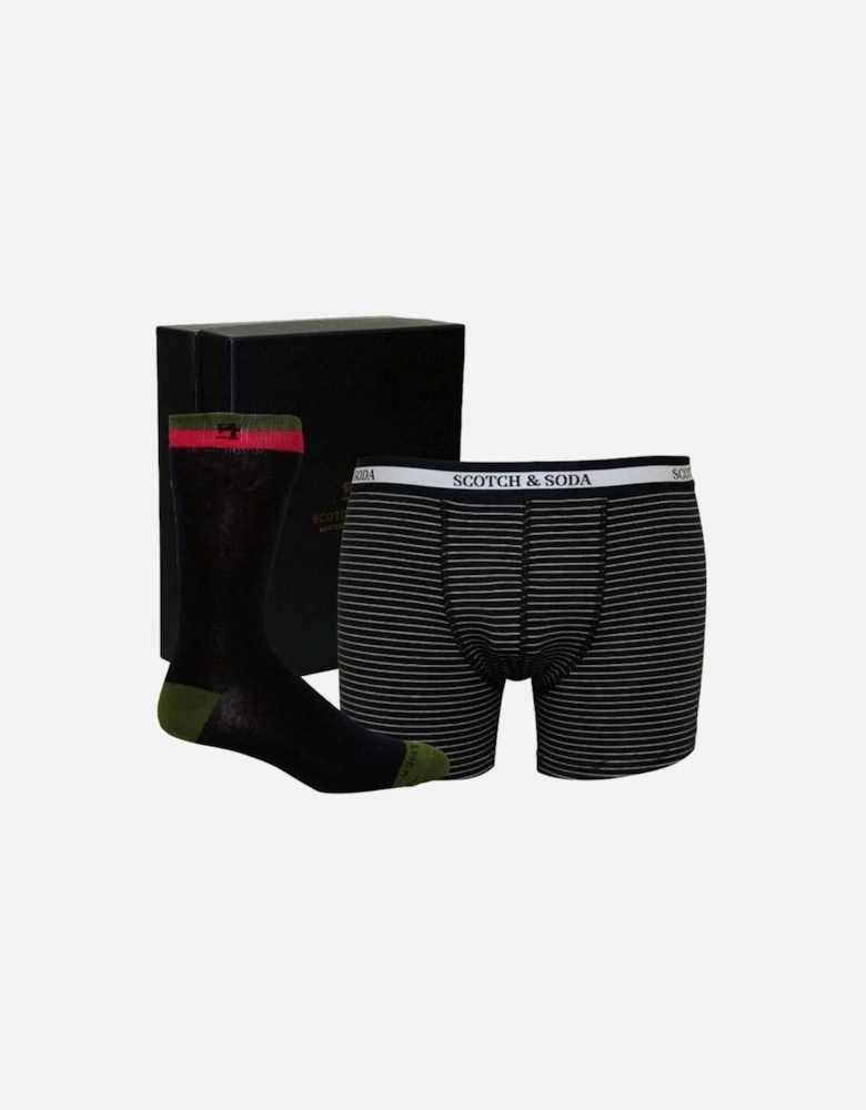 Luxury Gift Box Set with Striped Boxer Briefs and Jacquard Socks, Navy/Blue