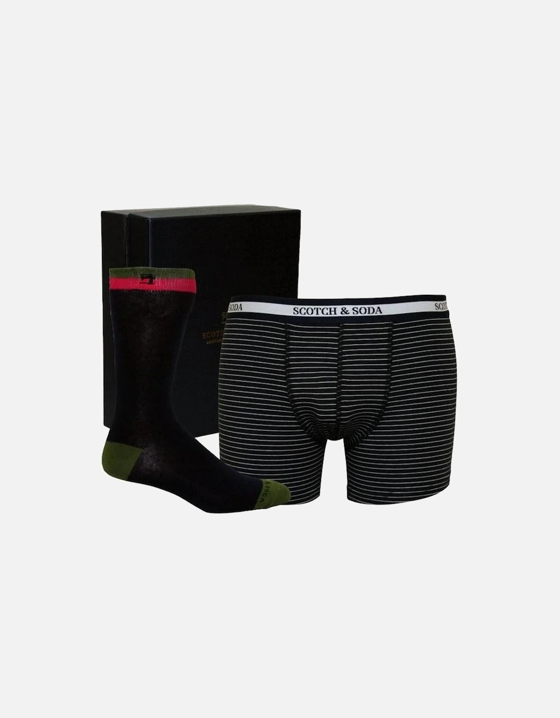Luxury Gift Box Set with Striped Boxer Briefs and Jacquard Socks, Navy/Blue, 8 of 7