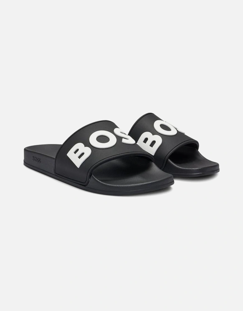 Italian-Made Raised Logo Sliders, Black