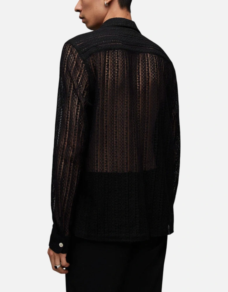 All Saints Mens Shirts Cala Long Sleeve Relaxed Fit Soft Lace Fabric Beach Shirt