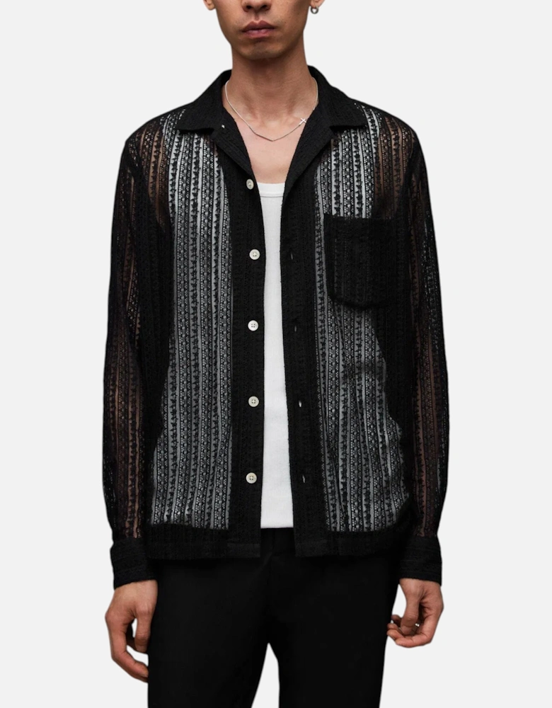 All Saints Mens Shirts Cala Long Sleeve Relaxed Fit Soft Lace Fabric Beach Shirt