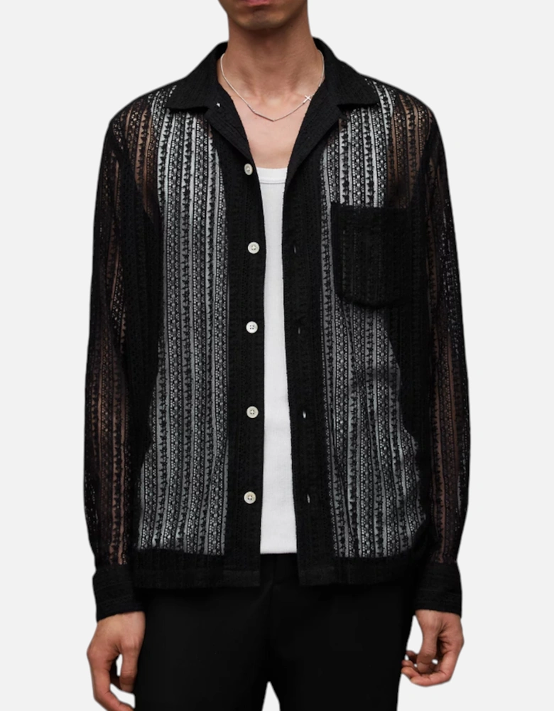 All Saints Mens Shirts Cala Long Sleeve Relaxed Fit Soft Lace Fabric Beach Shirt