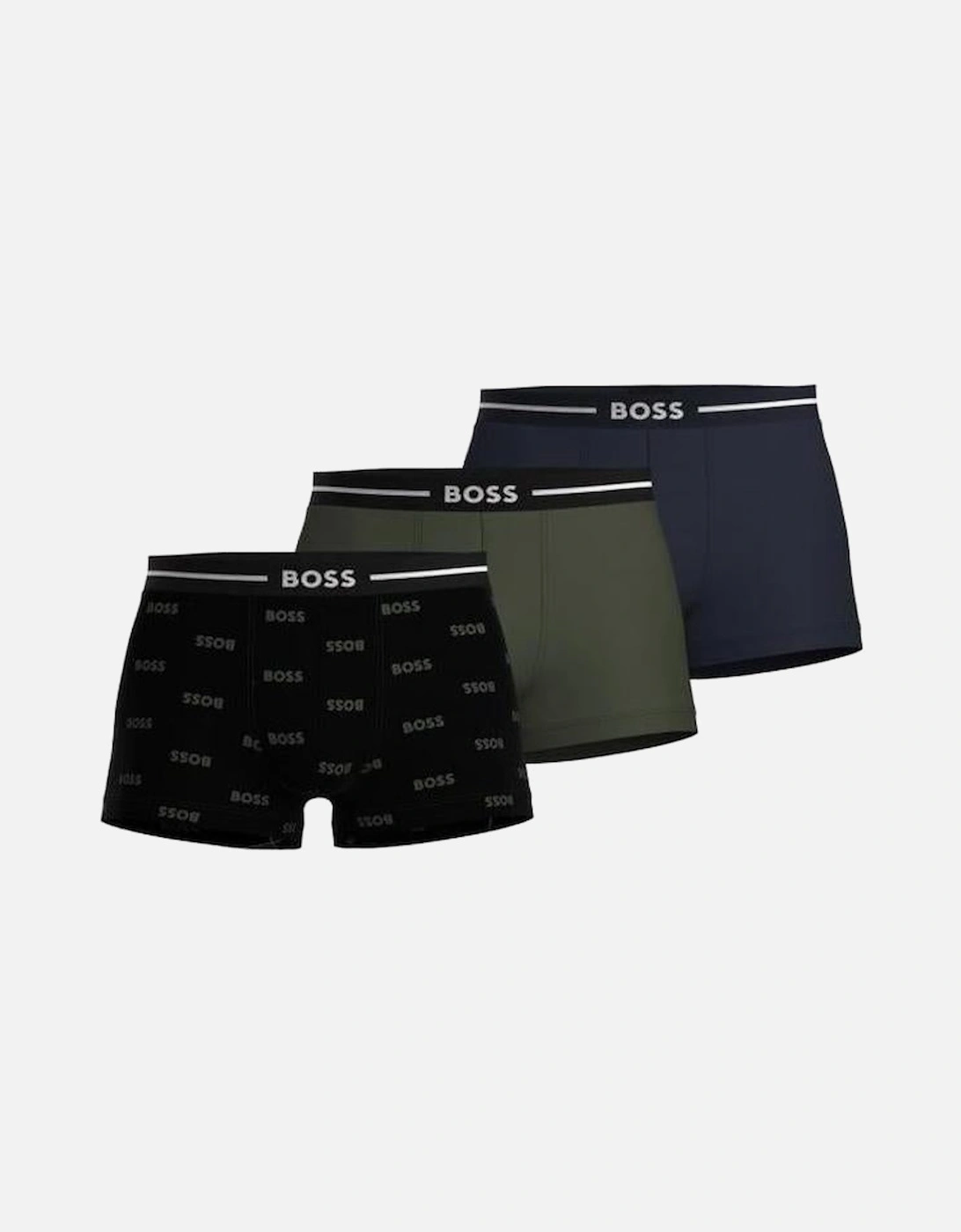 3-Pack Bold Logo Print Boxer Trunks, Black/Khaki/Navy, 2 of 1