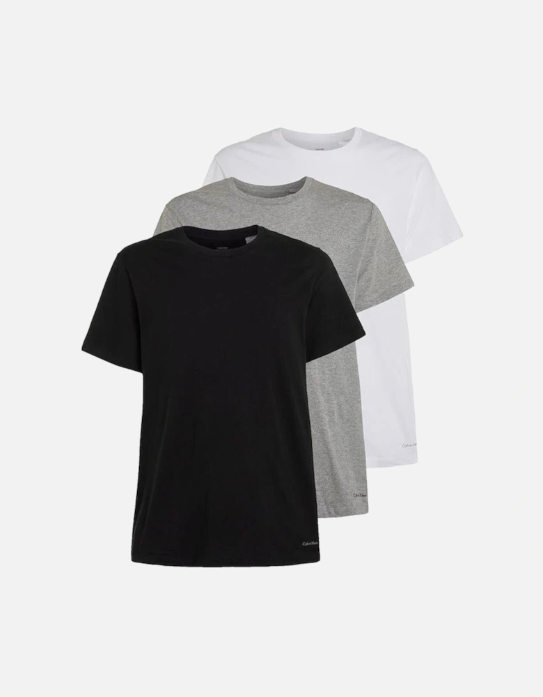 3-Pack Pure Cotton Crew-Neck T-Shirts, Black/White/Grey