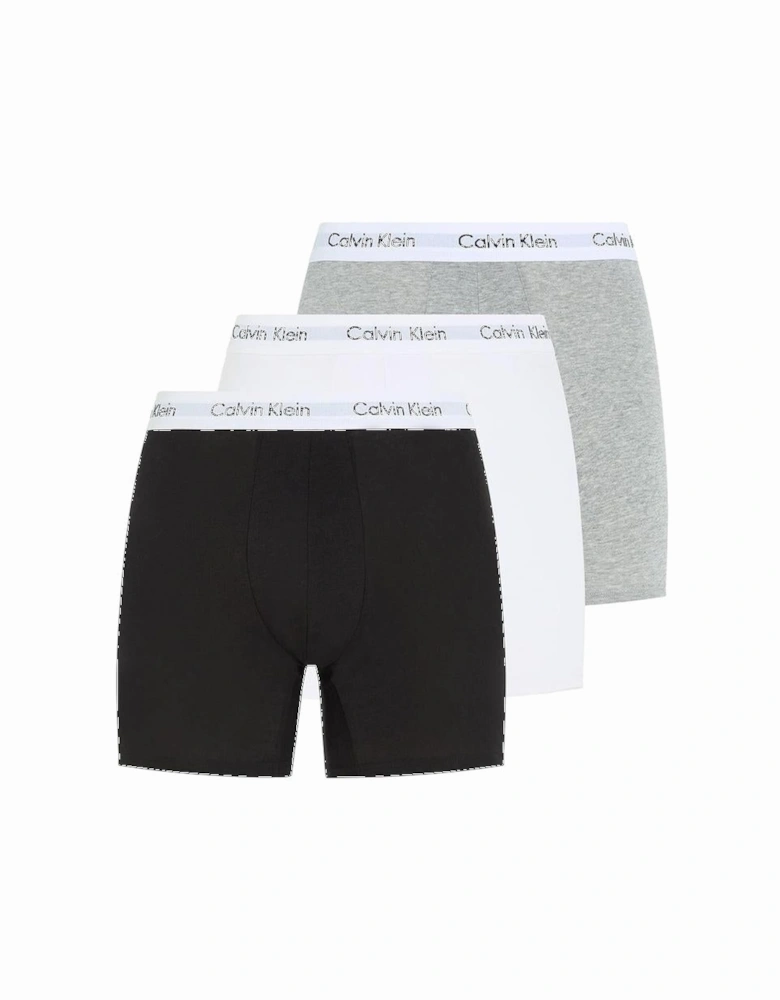 3-Pack Cotton Stretch Boxer Briefs, Black/Grey/White