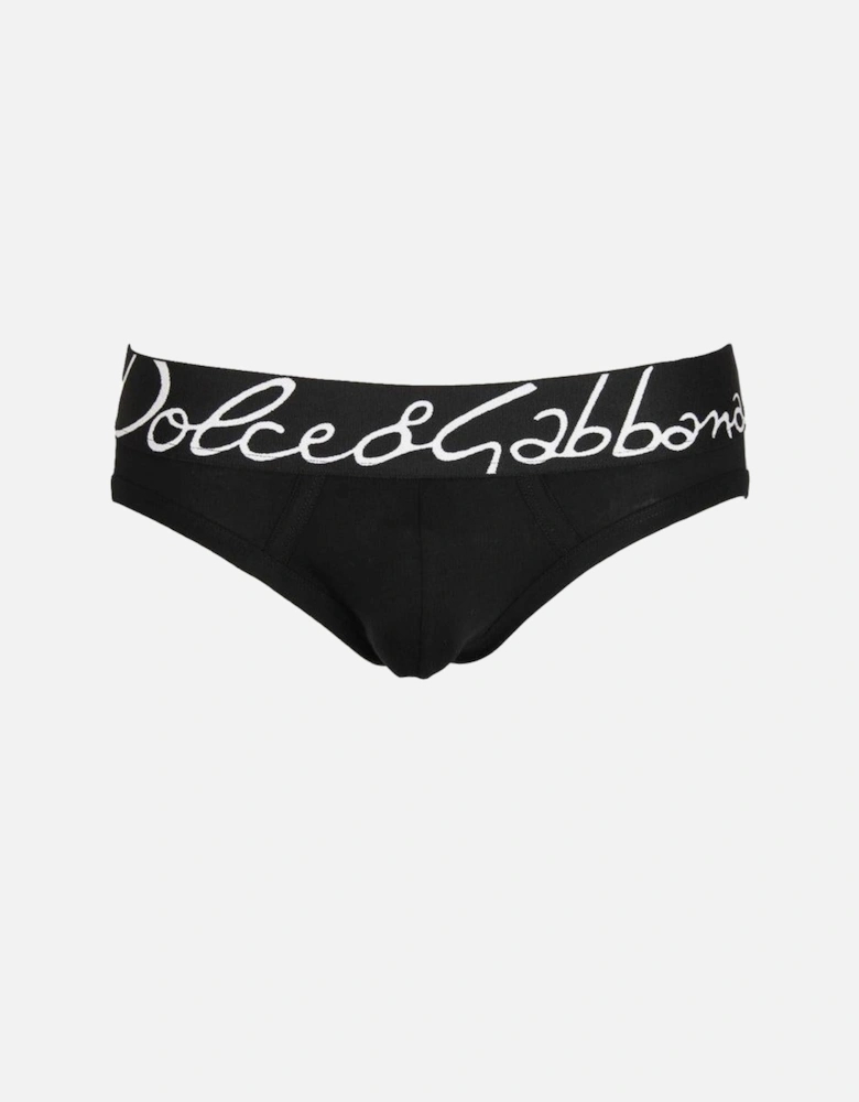 Stretch Cotton Mid-Rise Briefs, Black
