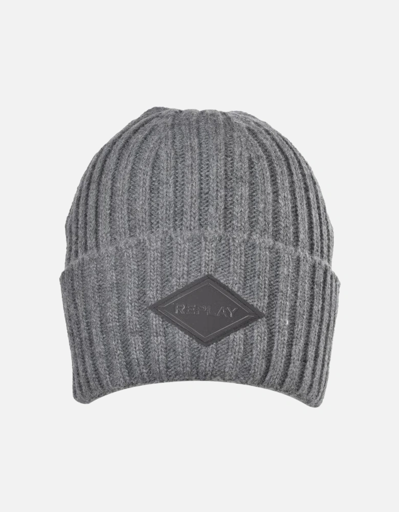 Ribbed Knit Beanie Hat, Grey Melange