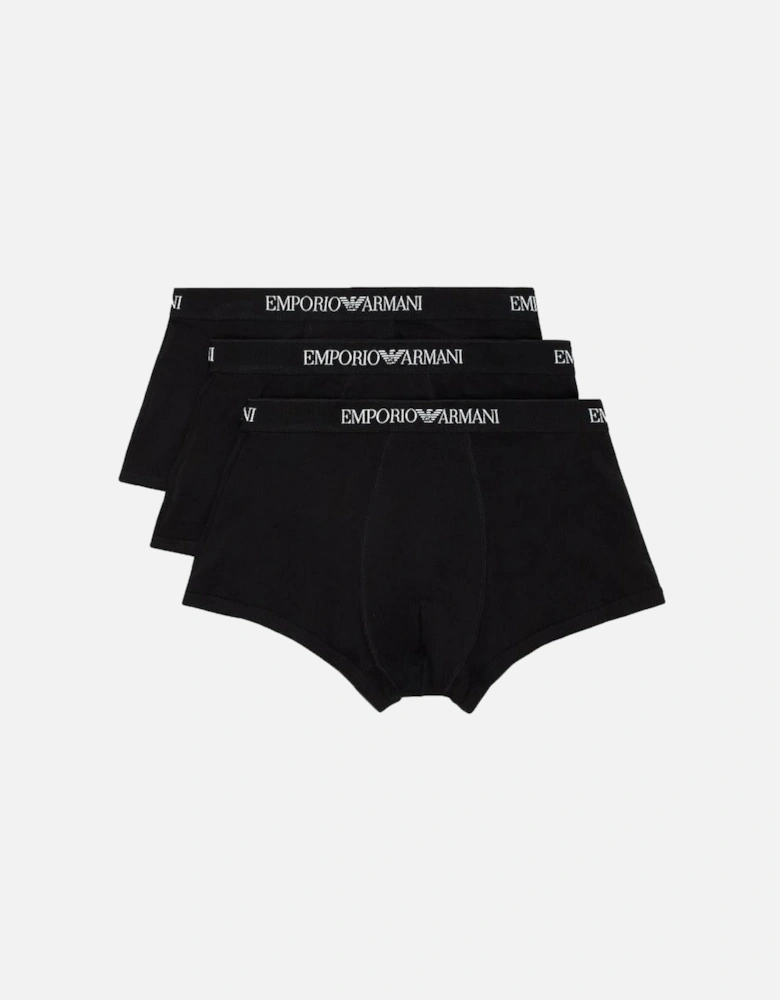 3-Pack Pure Cotton Boxer Trunks, Black