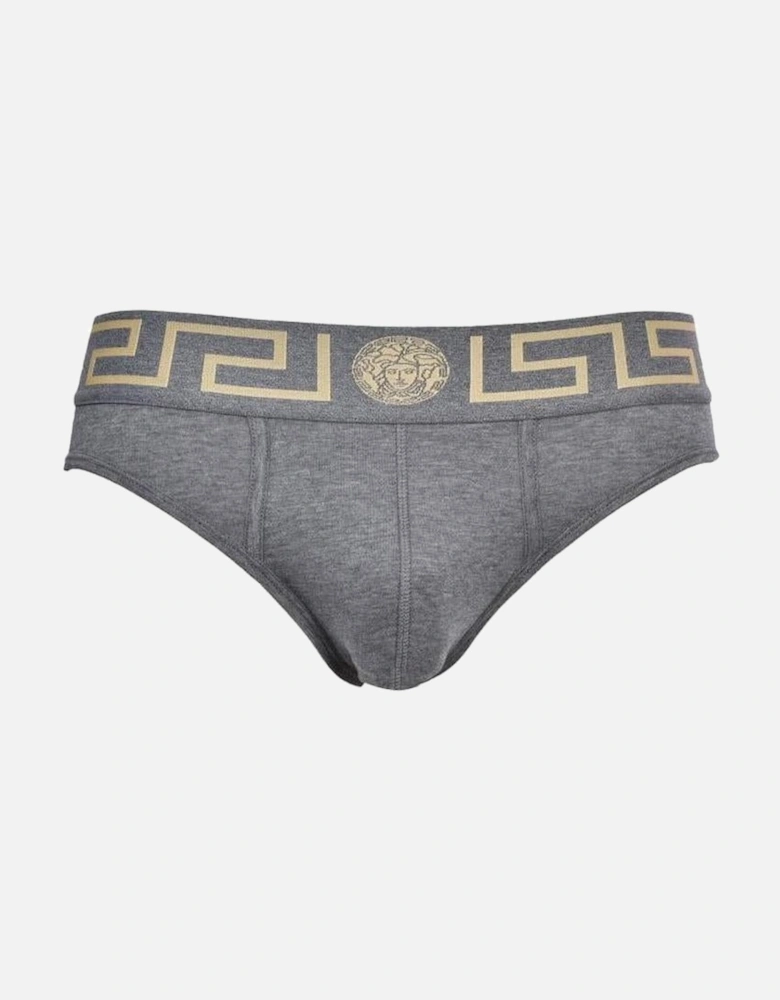 Greca Border Low-Rise Brief, Grey Melange