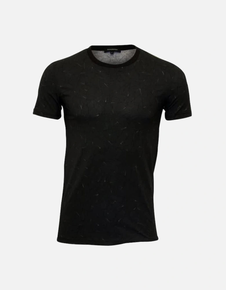 Black Fantasy Stretch Cotton Crew-Neck T-Shirt, Black