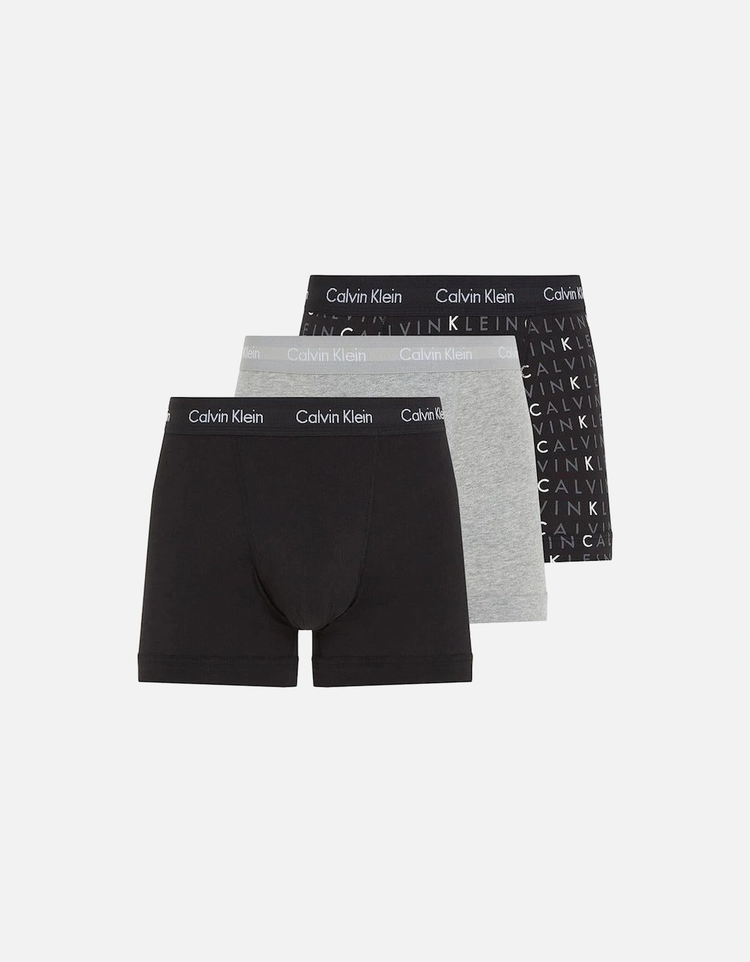 3-Pack All-Over Logo Cotton Stretch Boxer Trunks, Black/Grey, 9 of 8