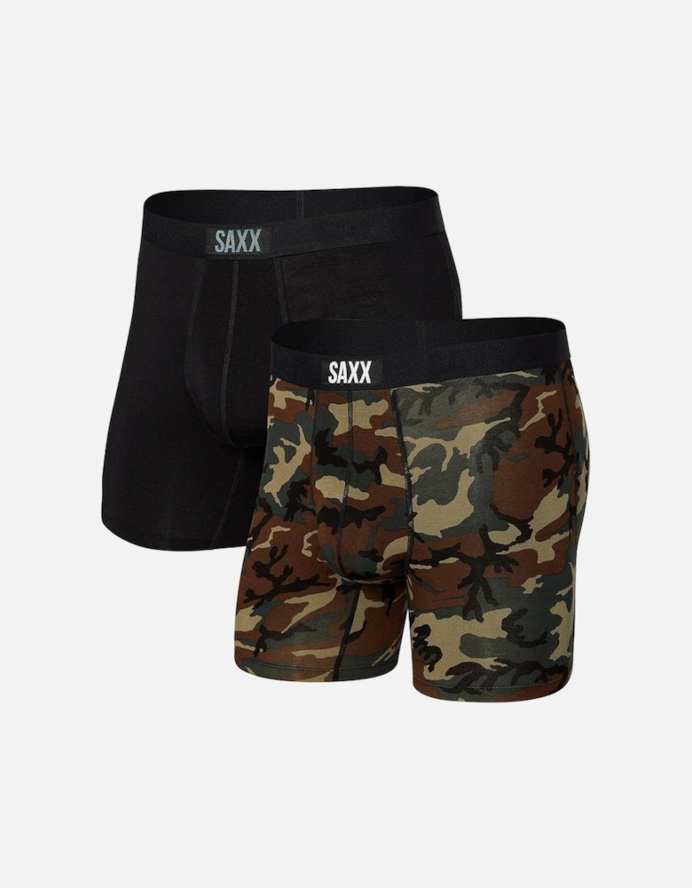 2-Pack Vibe Boxer Briefs, Black/Wood Camo