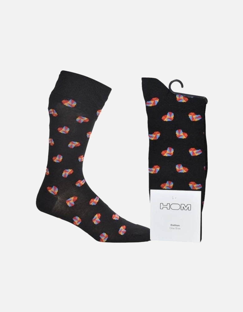 Romeo Hearts Print Socks, Black